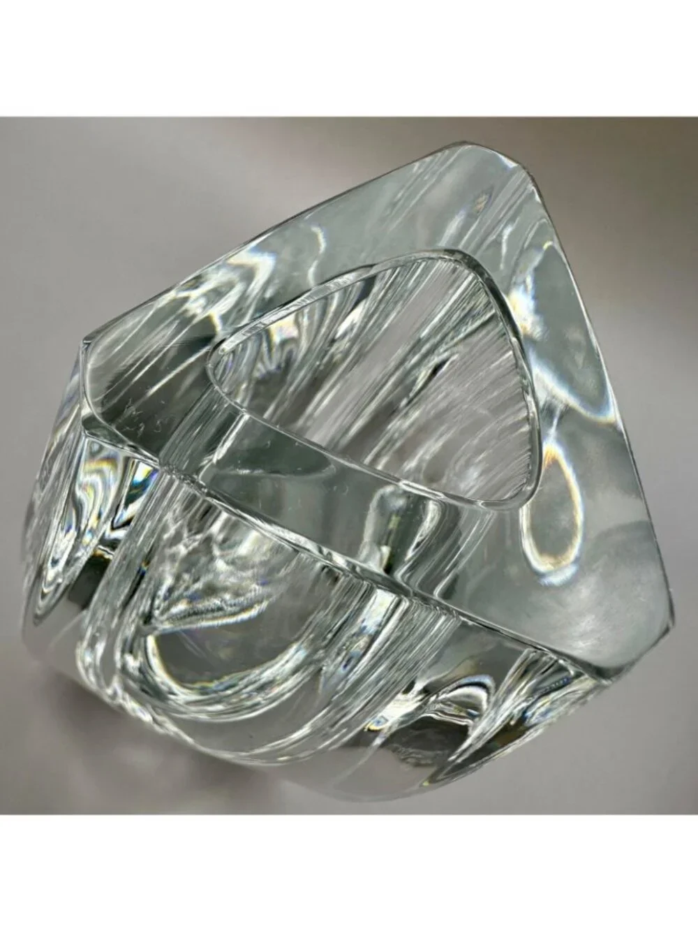 Baccarat Signed Bouton D'Or Gold Button Triangular Art Glass Crystal Vase 6